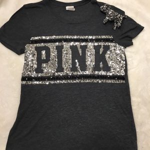 VS Pink Gray Sequin Tee